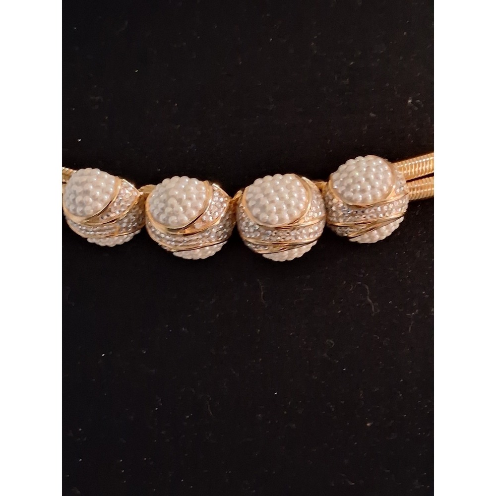 Judith Leiber Vintage Gold Double Snake Chain Belt Faux Pearl Crystal Bauble 31" - Picture 5 of 8